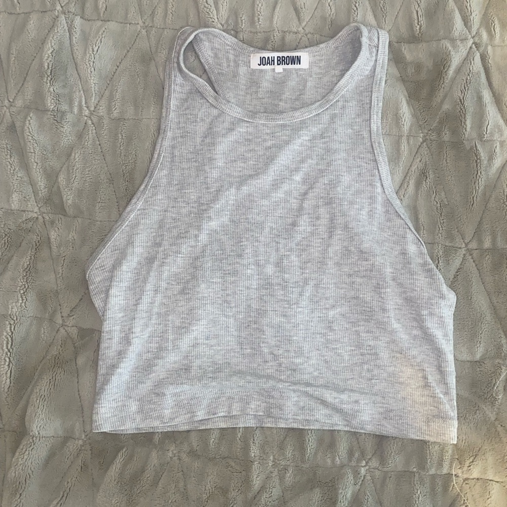 Joah Brown Cropped Ribbed Gray Tank M/L